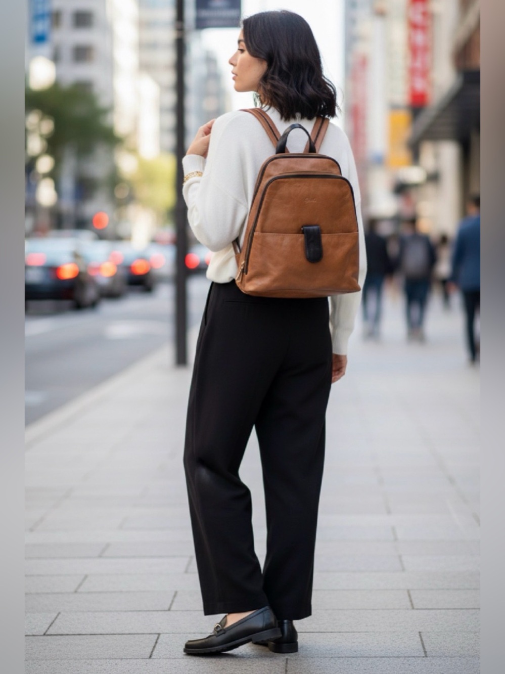 Vintage OPALE Caramel Brown Leather Backpack